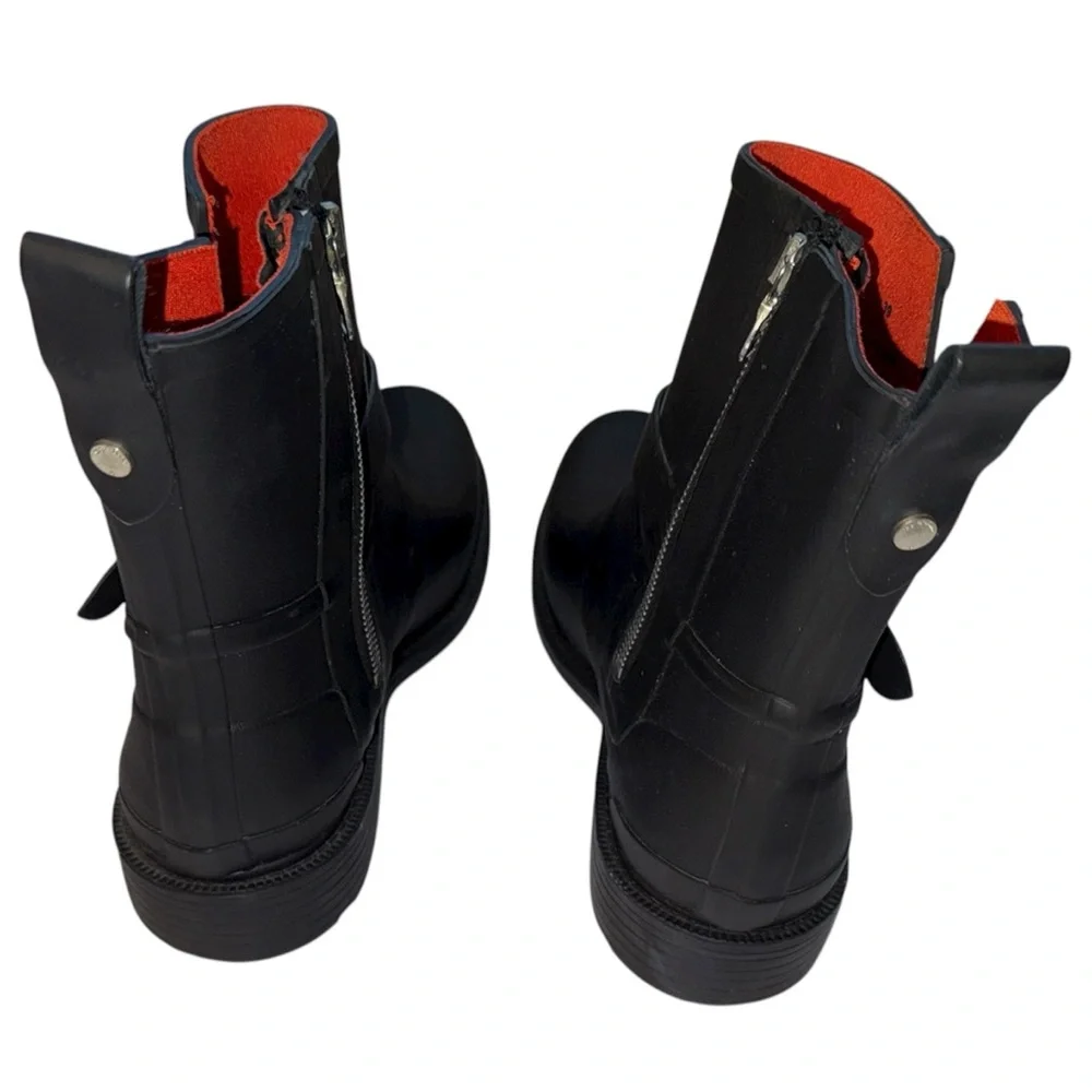 Rag & Bone Moto Rain Boots Black size 38 Buckle Rubber Boots Designer Grunge